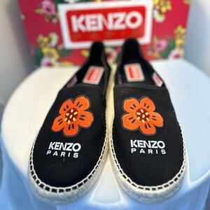Kenzo Black Espadrilles with Orange Floral Design